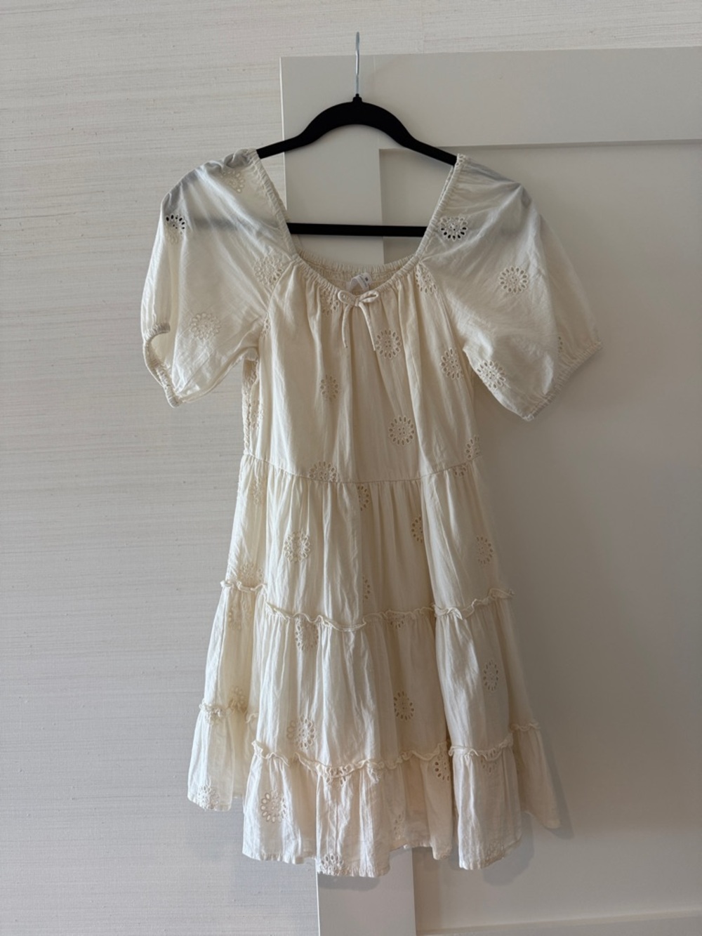 Zara Girls' Cream Eyelet Tiered Dress